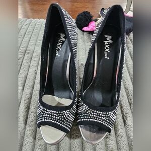 Black Heels with Silver Embellishments